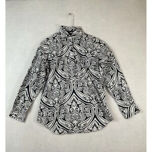 Lands End Shirt Womens 6 Blue White Paisley Long Sleeve Collar Half Front Button